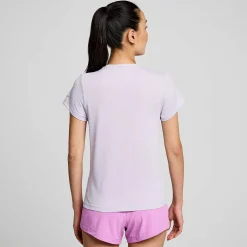 Saucony Dames Stopwatch Graphic Short Sleeve Mauve Graphic|Dames Tops