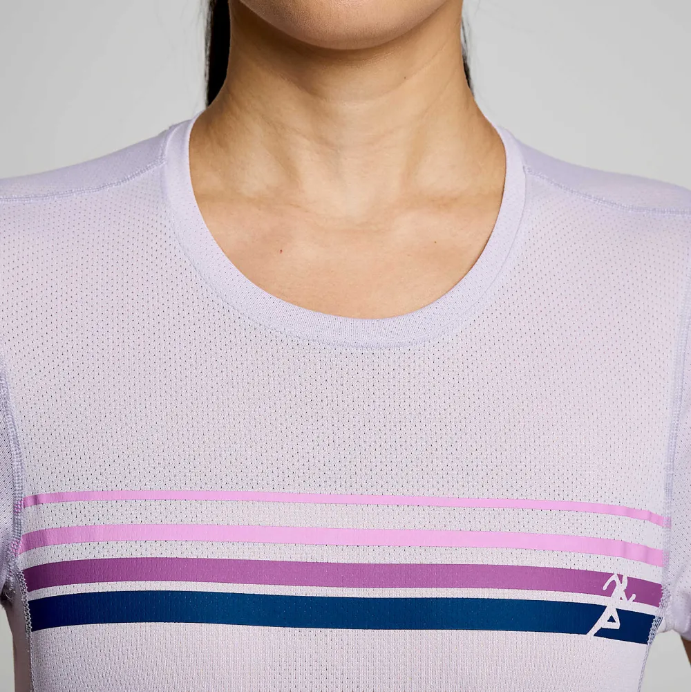 Saucony Dames Stopwatch Graphic Short Sleeve Mauve Graphic|Dames Tops
