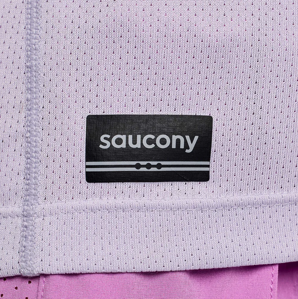 Saucony Dames Stopwatch Graphic Short Sleeve Mauve Graphic|Dames Tops