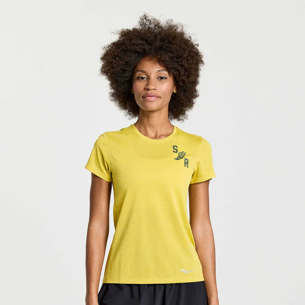 Saucony Dames Stopwatch Graphic Short Sleeve Arroyo Heather Graphic|Dames Tops
