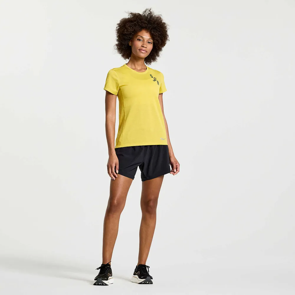 Saucony Dames Stopwatch Graphic Short Sleeve Arroyo Heather Graphic|Dames Tops