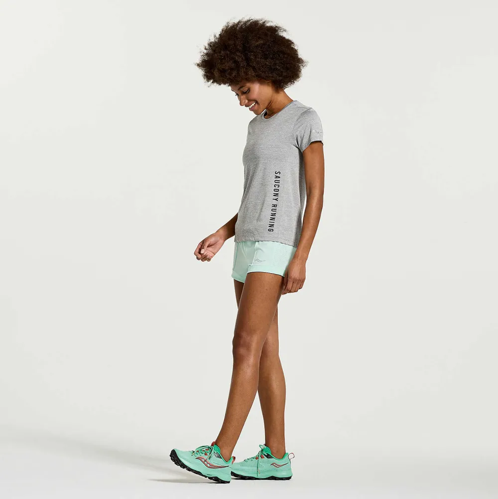 Saucony Dames Stopwatch Graphic Short Sleeve Light Grey Heather Graphic|Dames Tops