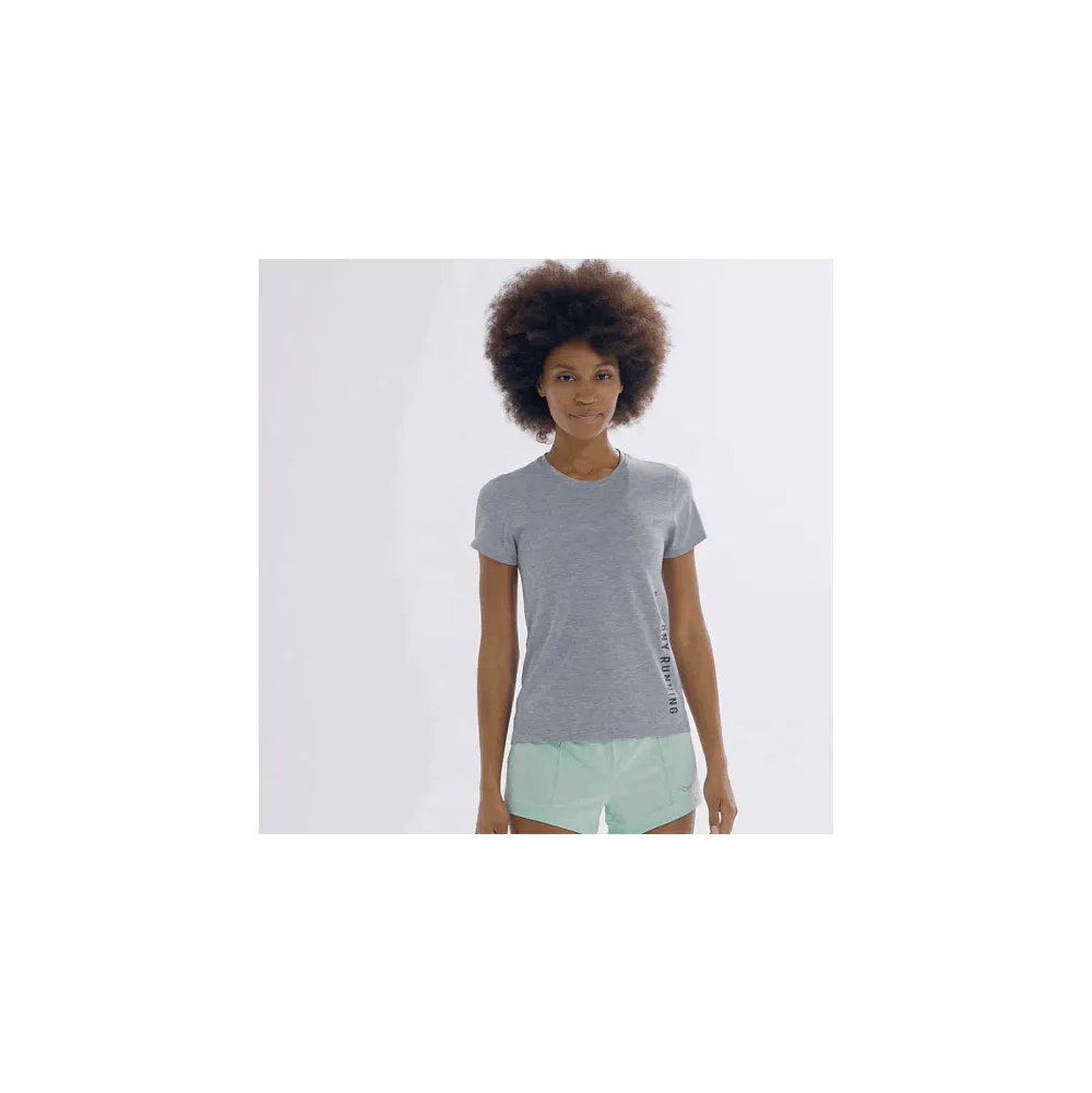 Saucony Dames Stopwatch Graphic Short Sleeve Light Grey Heather Graphic|Dames Tops
