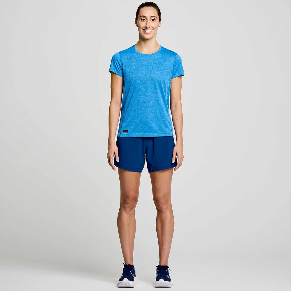 Saucony Dames Stopwatch Short Sleeve Bluelight Heather|Dames Tops