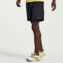 Saucony Heren Outpace 7" 2-In-1 Short Black|Heren Tights And Shorts