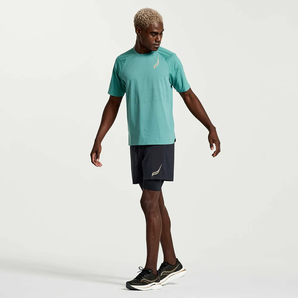 Saucony Heren Pinnacle Short Sleeve Moss|Heren Tops