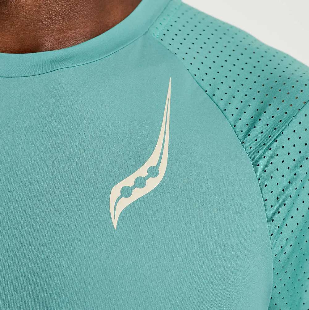 Saucony Heren Pinnacle Short Sleeve Moss|Heren Tops